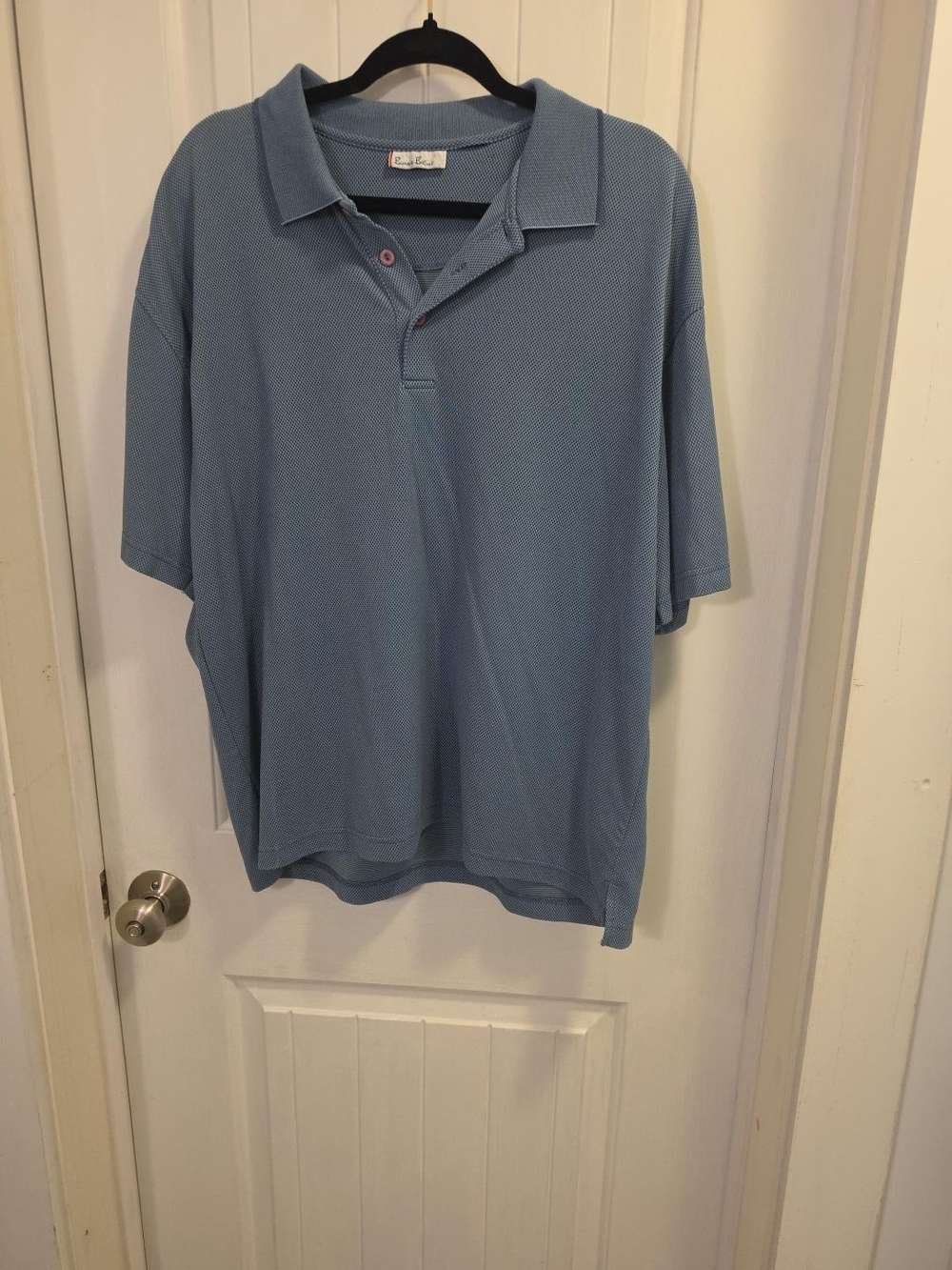 Burma Bibas Blue Textured Short Sleeve Polo Shirt, Fits Like XL